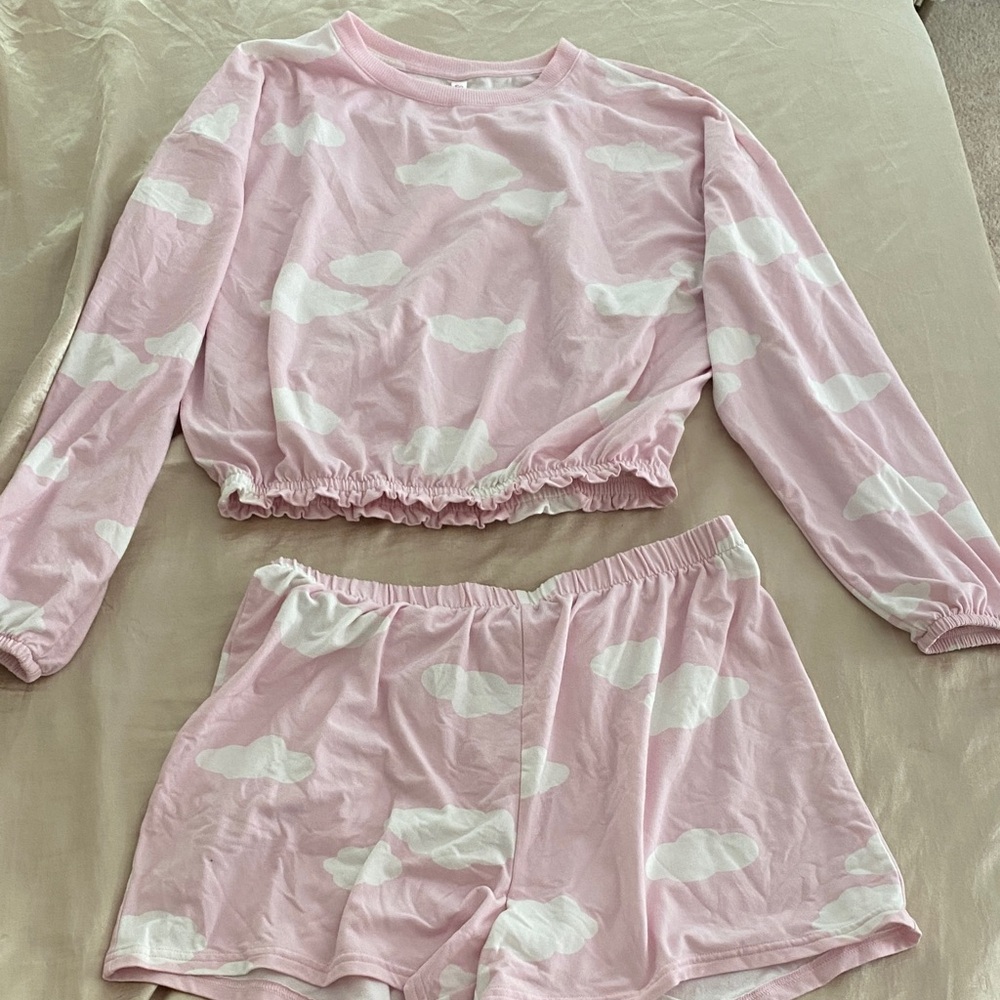 SO Pink and White Cloud Pajama Set